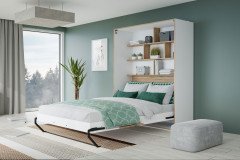 S-Room von Forte - Schrank-Klappbett vertikal 120x200 cm weiß - Catania Eiche