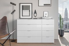 Kommode Typ 06 von JUTZLER - Schubladenkommode weiß - Glas bianco matt