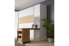 S-Room von Forte - Schrank-Klappbett vertikal 120x200 cm weiß - Catania Eiche