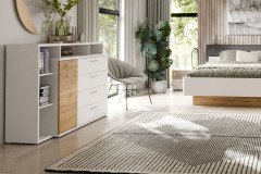 Mayacus von Forte - Kommode weiß - Eiche mit 5 Fächern, 1 Tür & 4 Schubladen